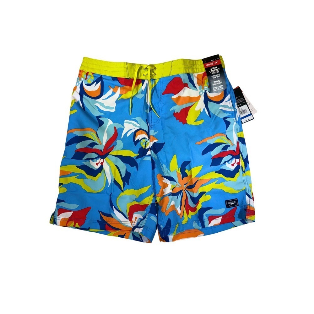 Speedo Men's Hydro Square Leg Board Shorts Blue Floral Print Stretch XL
